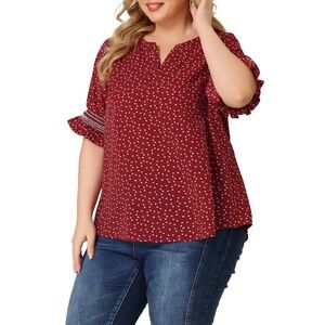 Agnes Orinda  4X Women's Red Blouse with White Hearts | PLUSSIZE